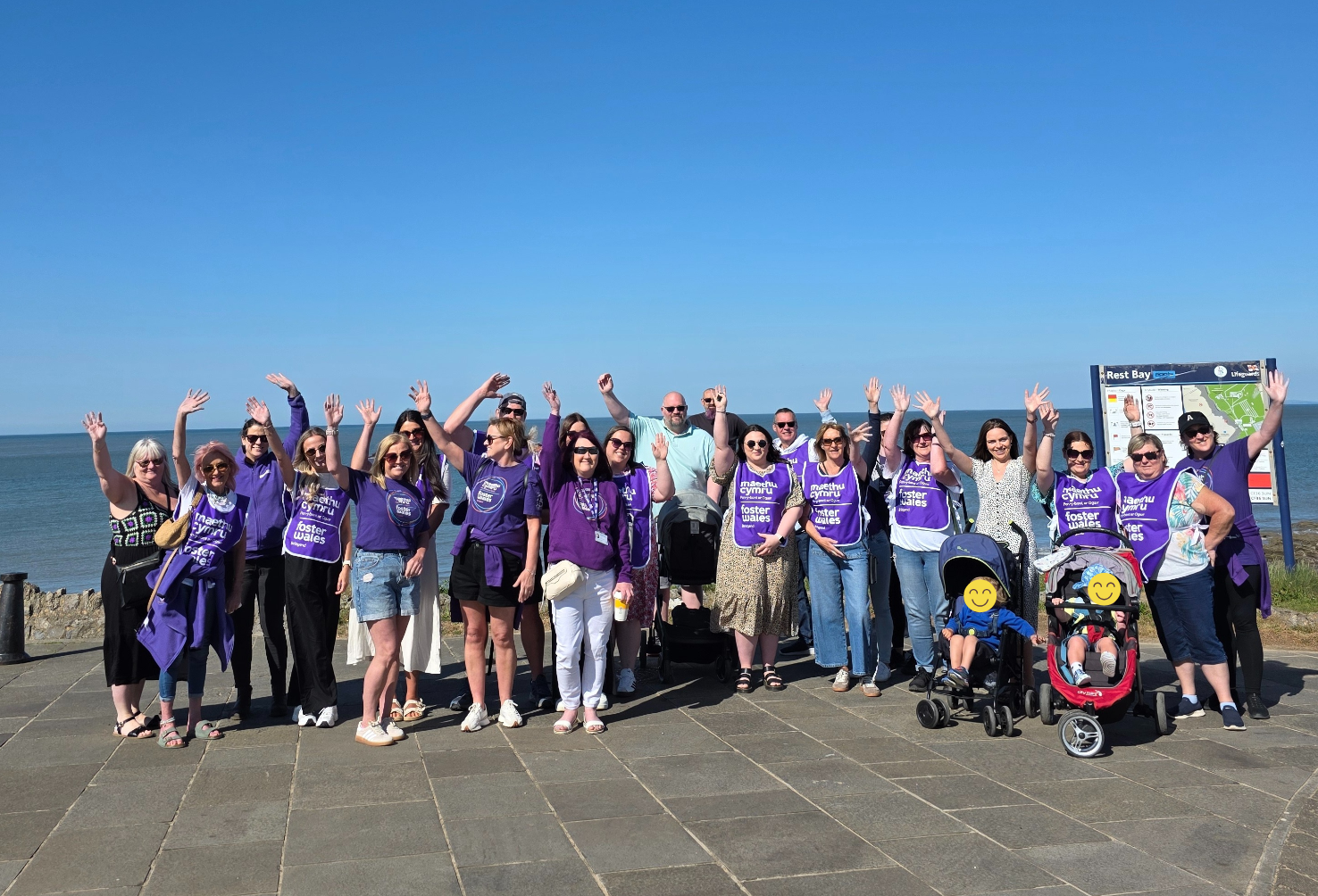 Fostering team photo on seafront in Porthcawl, Bridgend supporting fostering